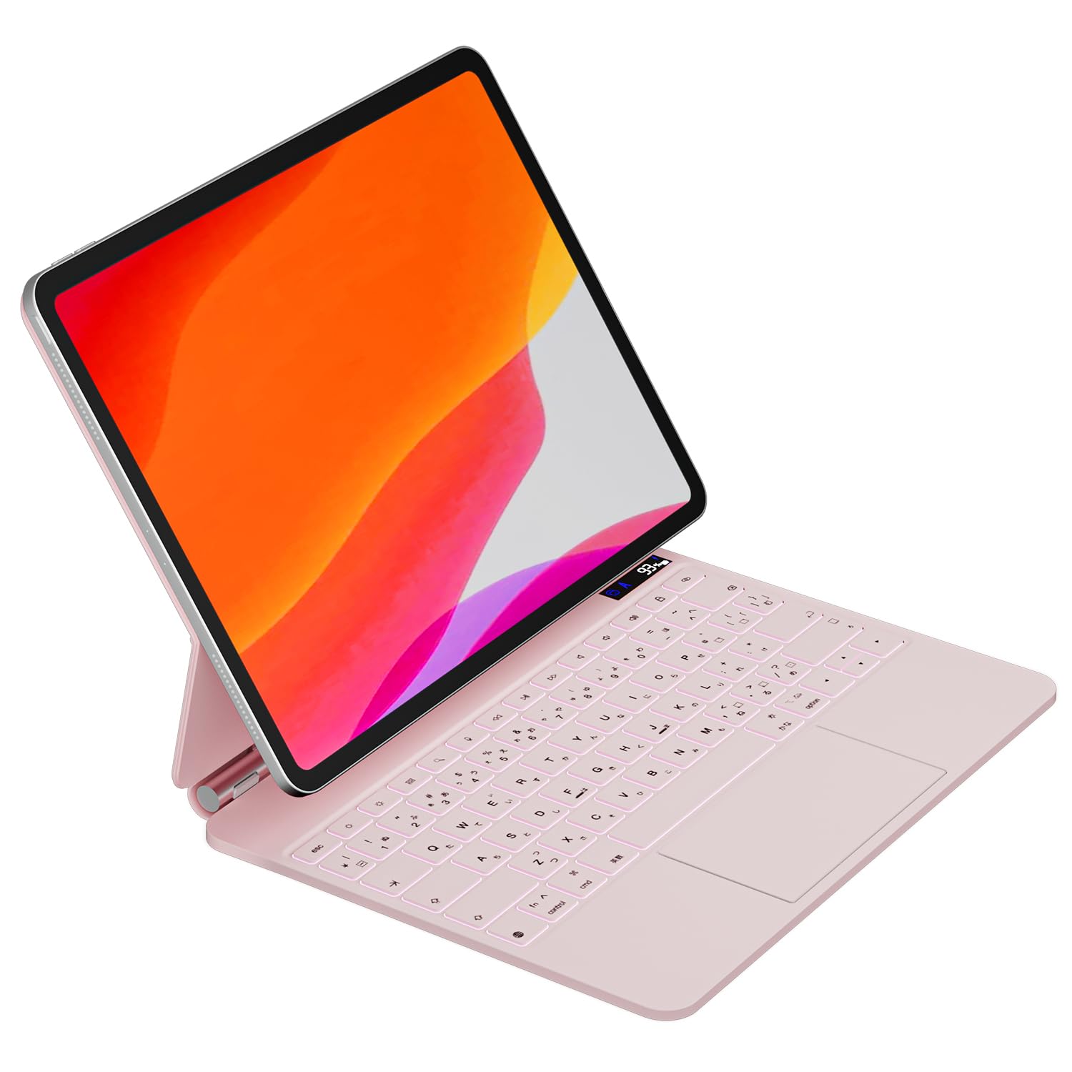 QERDAOYI マジックキーボード iPad Air 13インチ(2026 M4/2025 M3/2024 M2) iPad Pro第3/4/5/6世代12.9インチ i-Padキーボード付きケース 日本語配列 高精度トラックパッド ショートカットキー配列 LCDディスプレ 7色バックライト 磁気吸着 角度調整可能 横置きスタンド 桜色
