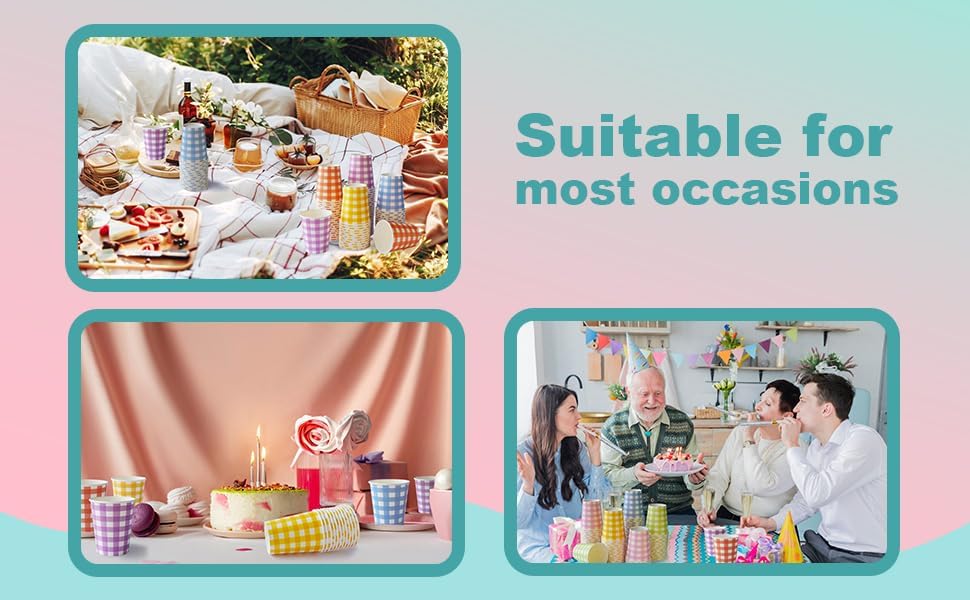 100 Pieces 9 oz Gingham Paper Drinking Cups, 4 Colors Checkered Cups for Birthday Party, Hot Cold Beverage, DIY and Easter Paper Cups Picnic Decor Supplies (Pink Green Yellow Blue) - Image 6