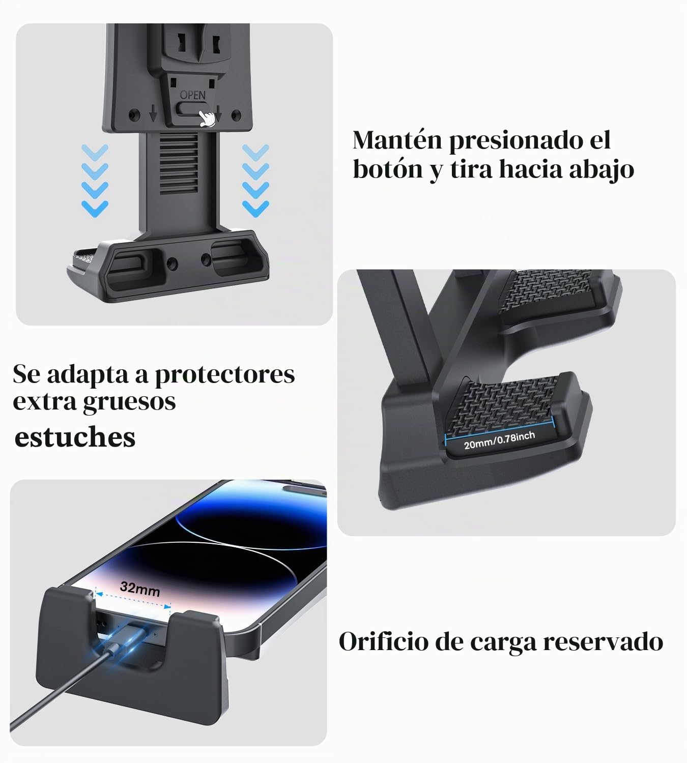 OHLPRO Soporte Tablet Coche Salpicadero, Soporte para iPad Coche para Camione Cocina Pared Escritorio, Compatible con 5-13" iPad Pro Mini Air iPhone 17 Galaxy Tab Kindle Fire Switch, Rotación de 360°