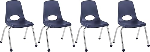 Miniatura 28 de FDP 10380-BK - Silla escolar apilable de 14 pulgadas, asiento apilable para estudiantes con patas de acero cromado y deslizadores de bolas