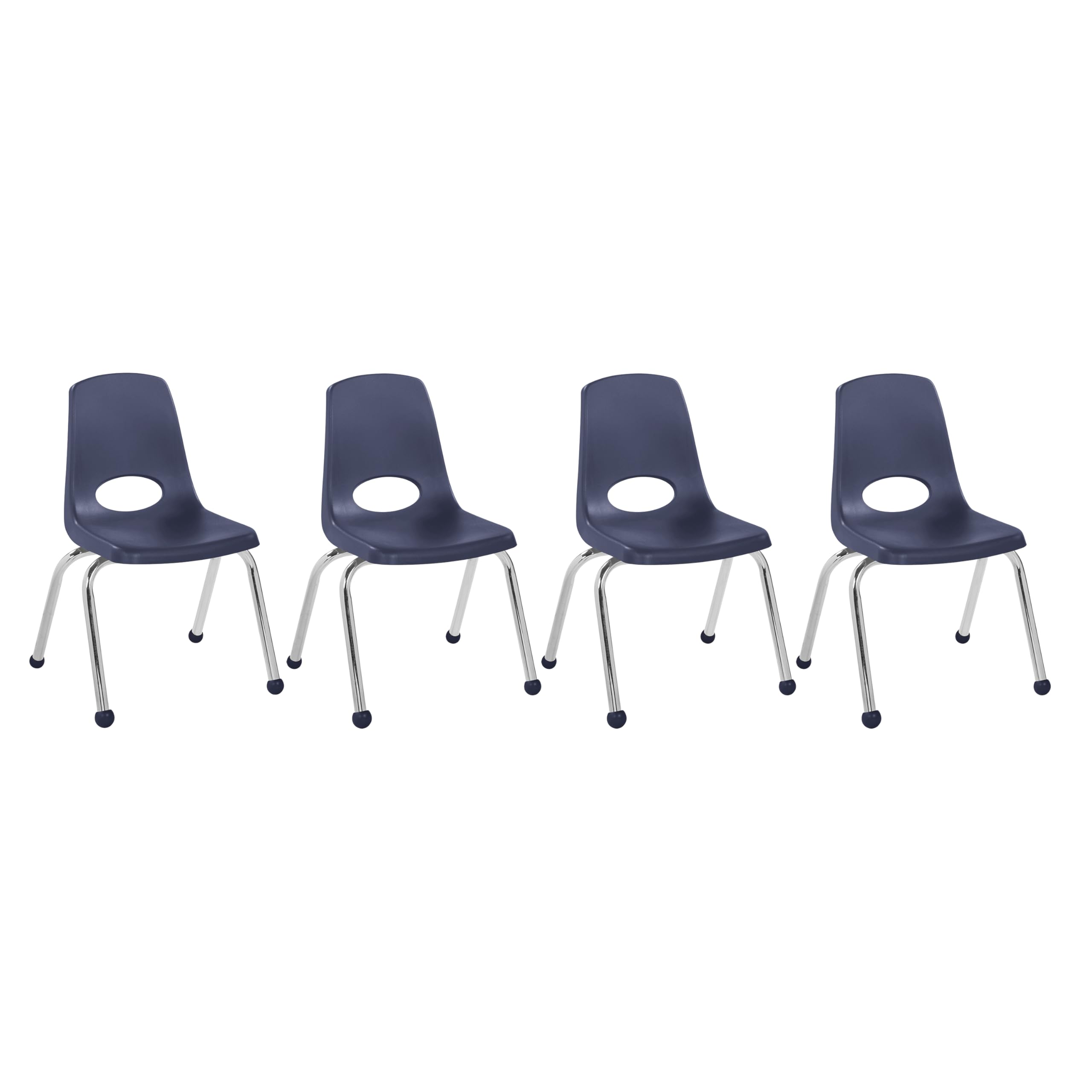 FDP 14" School Stack Chair, Stacking Student Seat with Chromed Steel Legs and Ball Glides For In-Home Learning or Classroom - Navy (4-Pack), 10380-NV