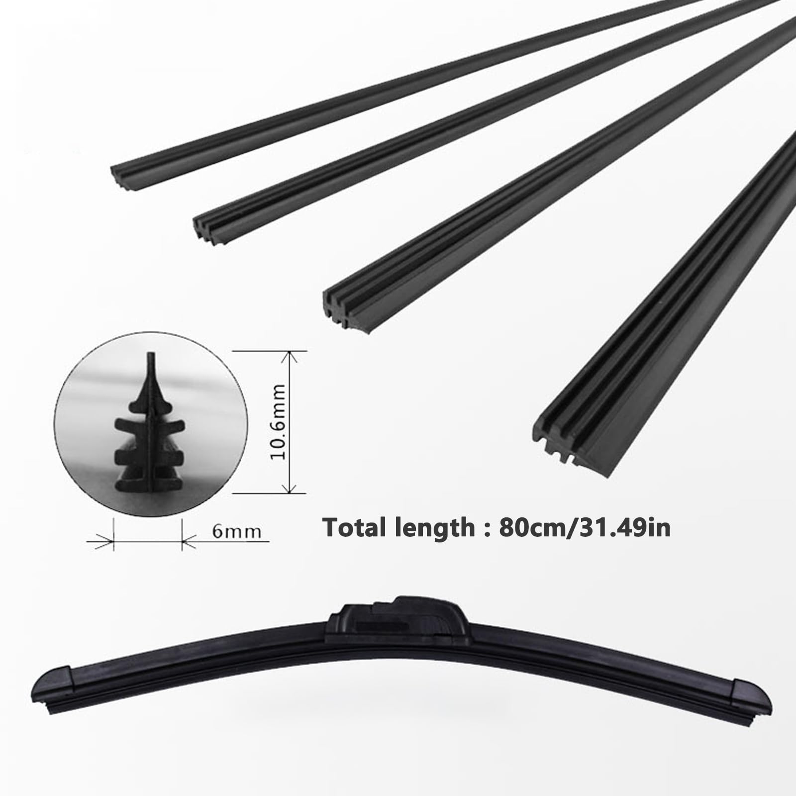 6 Pezzi Gomma Tergicristallo,Gomma Di Ricambio Universale Per Tergicristalli,Ricariche Per Spazzole Tergicristallo,Compatibile Con Tutti i Tergicristalli, Tagliabile (800mm)