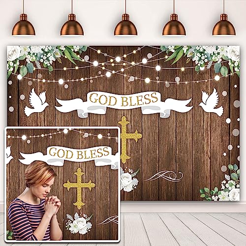 7X5Ft God Bless Backdrop First Holy Communion Baptism Baby Shower Newborn Birthday Party Decorations Supplies Photographic Studio Photo Backgrounds Banner Polyester Fabric #TOP3