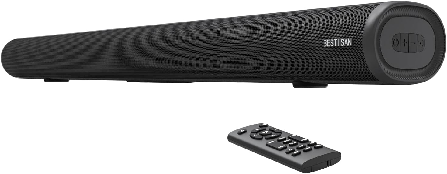 BESTISAN Sound bar for TV, 80W TV Sound bar with 4 Full-Range Speaker, 33Inch Surround Soundbar with Multi-Function Connections(Bluetooth/HDMI/Optical/Coaxial/AUX/USB)