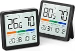 NOKLEAD Thermomètre intérieur d'hygromètre numérique : moniteur de température et d'humidité avec capteur précis, petit compteur d'humidité avec date pour la maison Garage Salle de bébé à serre (1, Noir, 7*7*1,4cm)