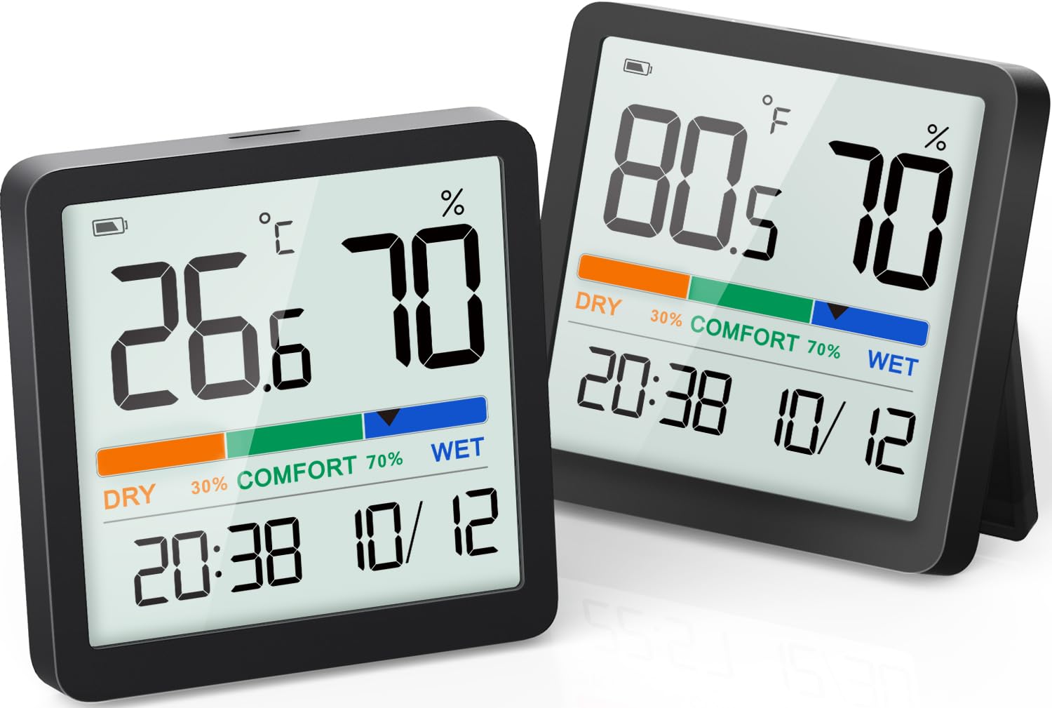 NOKLEAD Hygrometer Indoor Thermometer, Desktop Digital Thermometer with Temperature and Humidity Monitor, Accurate Humidity Gauge Room Thermometer with Clock (White) — view 12