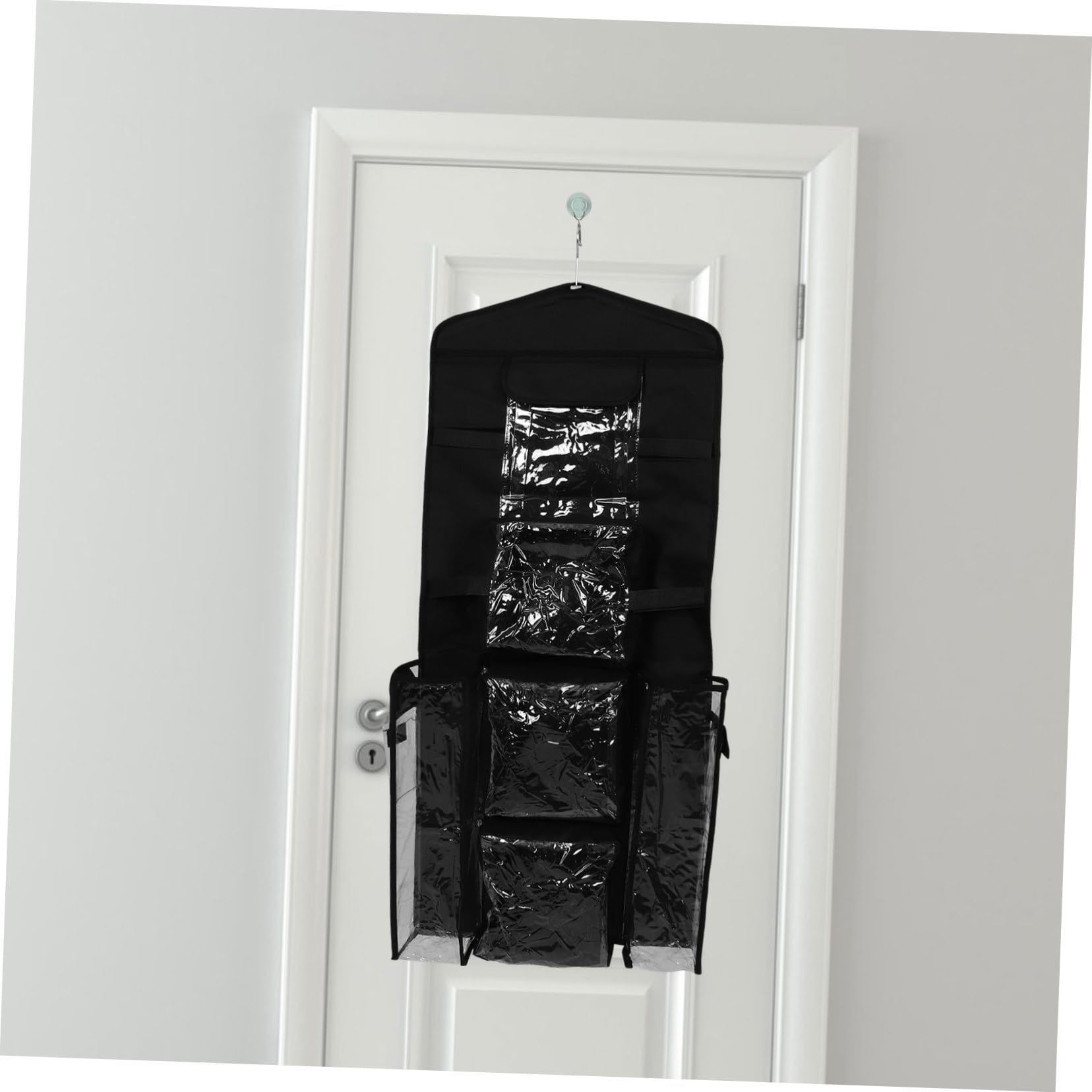 Amosfun Hängender Geschenkpapier Organizer für Tür Aufbewahrungstasche mit Fächern Polyester und Kunststoff Inklusive Haken Schwarz
