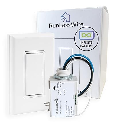 Simple Wireless Switch Kit: Move or add a light switch in any location! Use this Self-Powered Rocker Switch with Controlling Receiver for lights, LED, ceiling fans, fixtures, and other electronics. Switch comes in White.