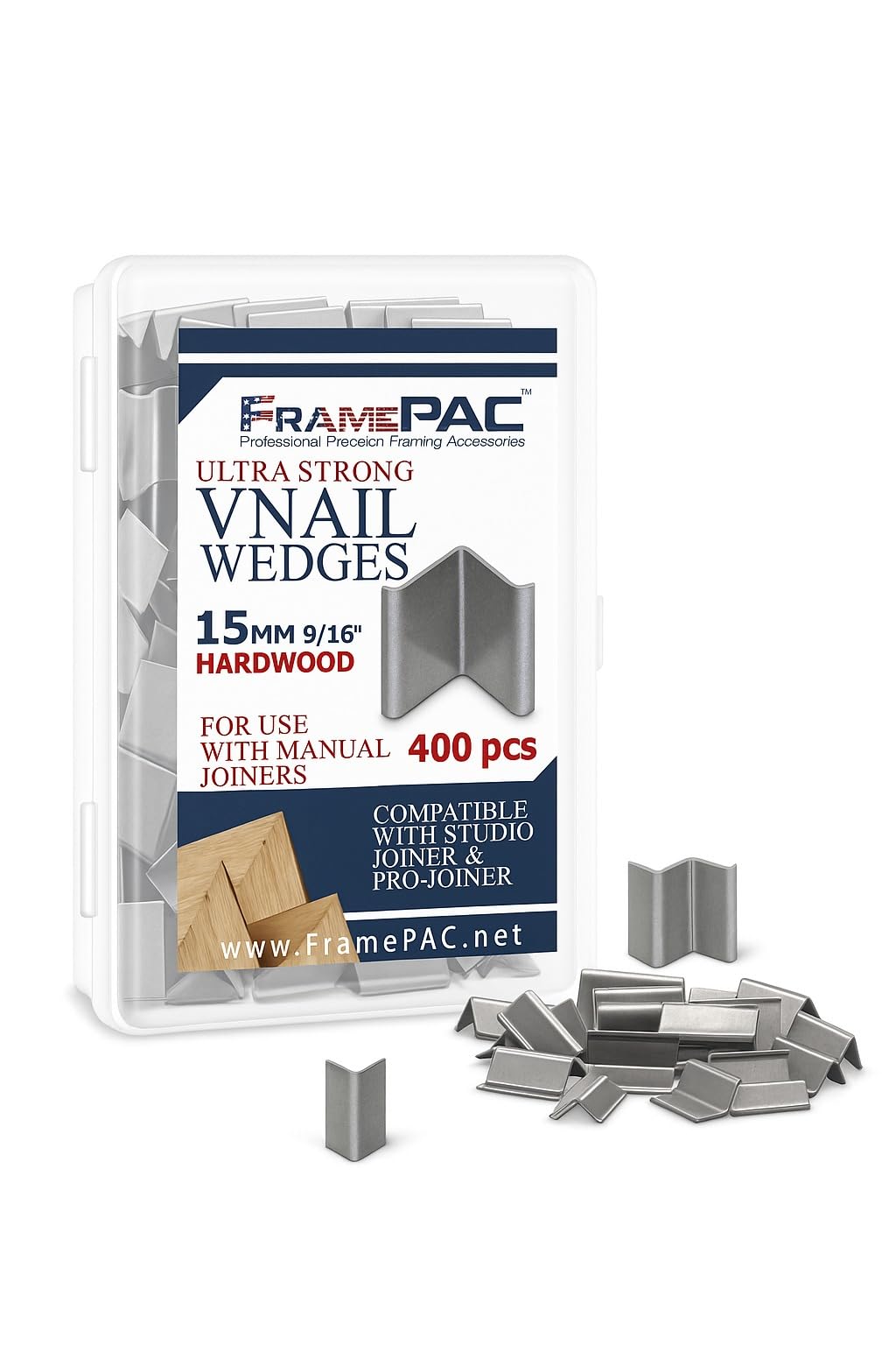 V Nails for Hardwood Picture Frames - 15mm (9/16 Inch) - [400 V-Nail Pack, Loose] - Ultra Strong Vnail Wedges for Picture Framing - Joining Picture Frame Corners