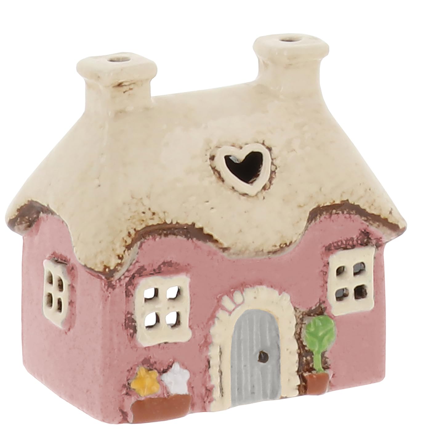 Shudehill Giftware Village Pottery Heart House Tealight Holder, Ceramic, Cottage Style Decoration, Mini Heart Cottage, Pink