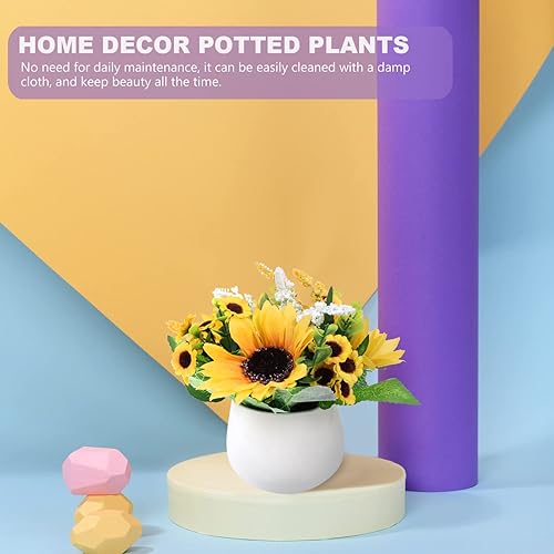 Miniatura 9 de VOSAREA Plantas artificiales en maceta de girasoles de seda amarilla, flores falsas, plantas falsas en maceta, decoración para el hogar, cocina,