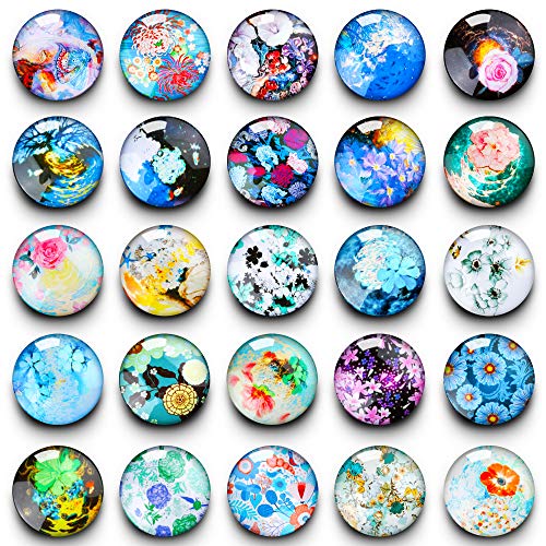 SOSMAR - 24 Pack Refrigerator Magnets - Decorative Glass Cabochons Magnets with Flowers Pattern 3D Magnets for Home Office Fridge Cabinet Magnetic Whiteboards Dry Erase Board etc. (Round 30mm)