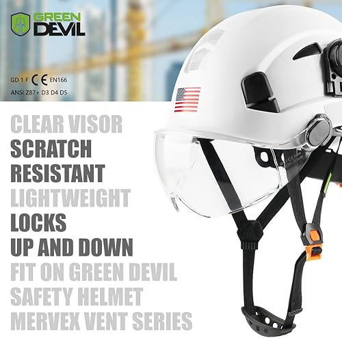Miniatura 3 de GREEN DEVIL Casco de seguridad Casco de trabajo ajustable, ligero, ventilado, ABS, suspensión de 6 puntos, aprobado por ANSI Z89.1, ideal para