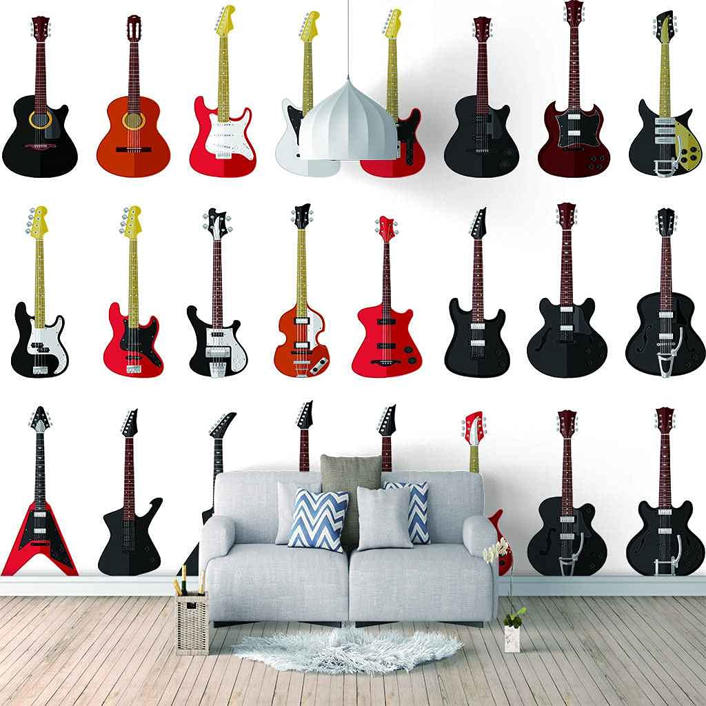 Poster géant mural guitare rouge autocollant pour relooker un grand mur vide