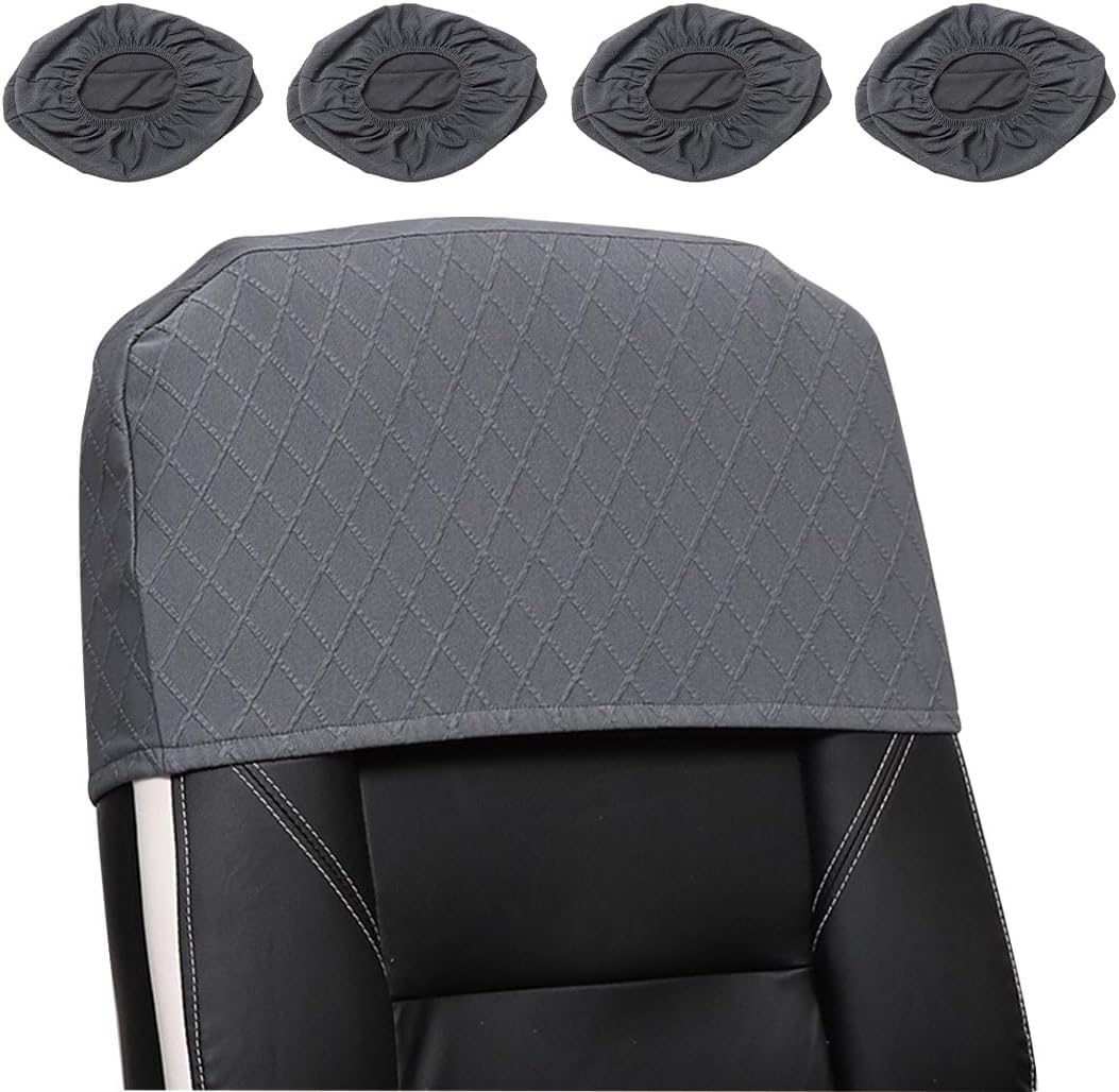 Stretch Office Chair Headrest Cover Jacquard Headrest Slipcover for Office Chairs, Non Slip Head Rest Furniture Protector for High Back Computer Chairs, 4PCS, Dark Gray