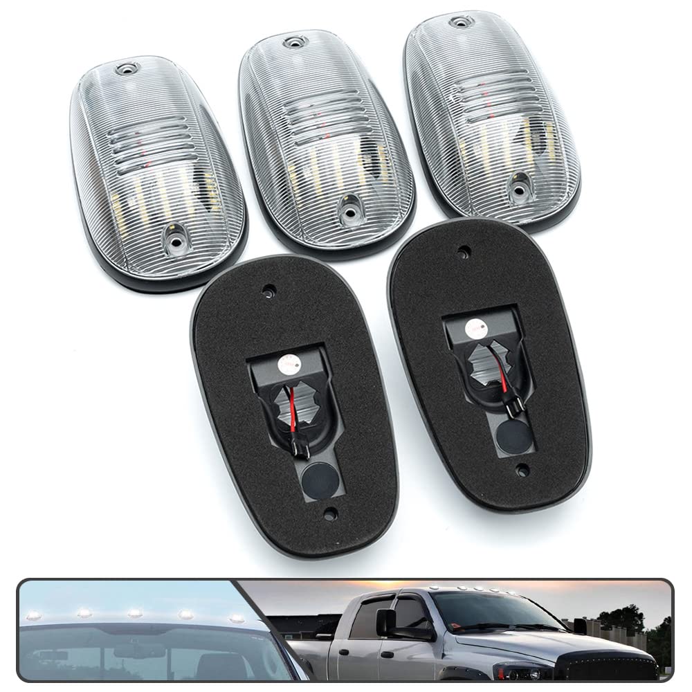 SHINEFIT 5PCS Smoke LED Cab Light White Top Roof Running Cab Marker Lights Lamp