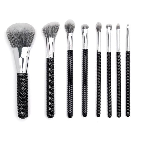 MODA Studio Glam 8pc Makeup Brush Set, Vegan Face and Eye Brush Kit, Includes Powder, Contour, Glow, Shader, Crease, Smudger, Detail and Brow Brushes