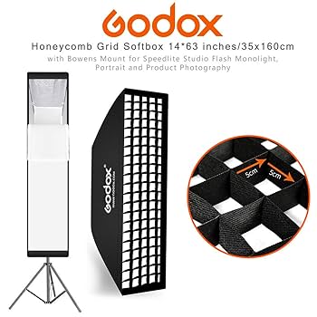 GODOX 35x160cmグリッドソフトボックス セット ボーエンズマウントスピードリング付き ポータブル 長方形ボックス スタジオス Amazon | GODOX 35x160cmグリッドソフトボックス ボーエンズ