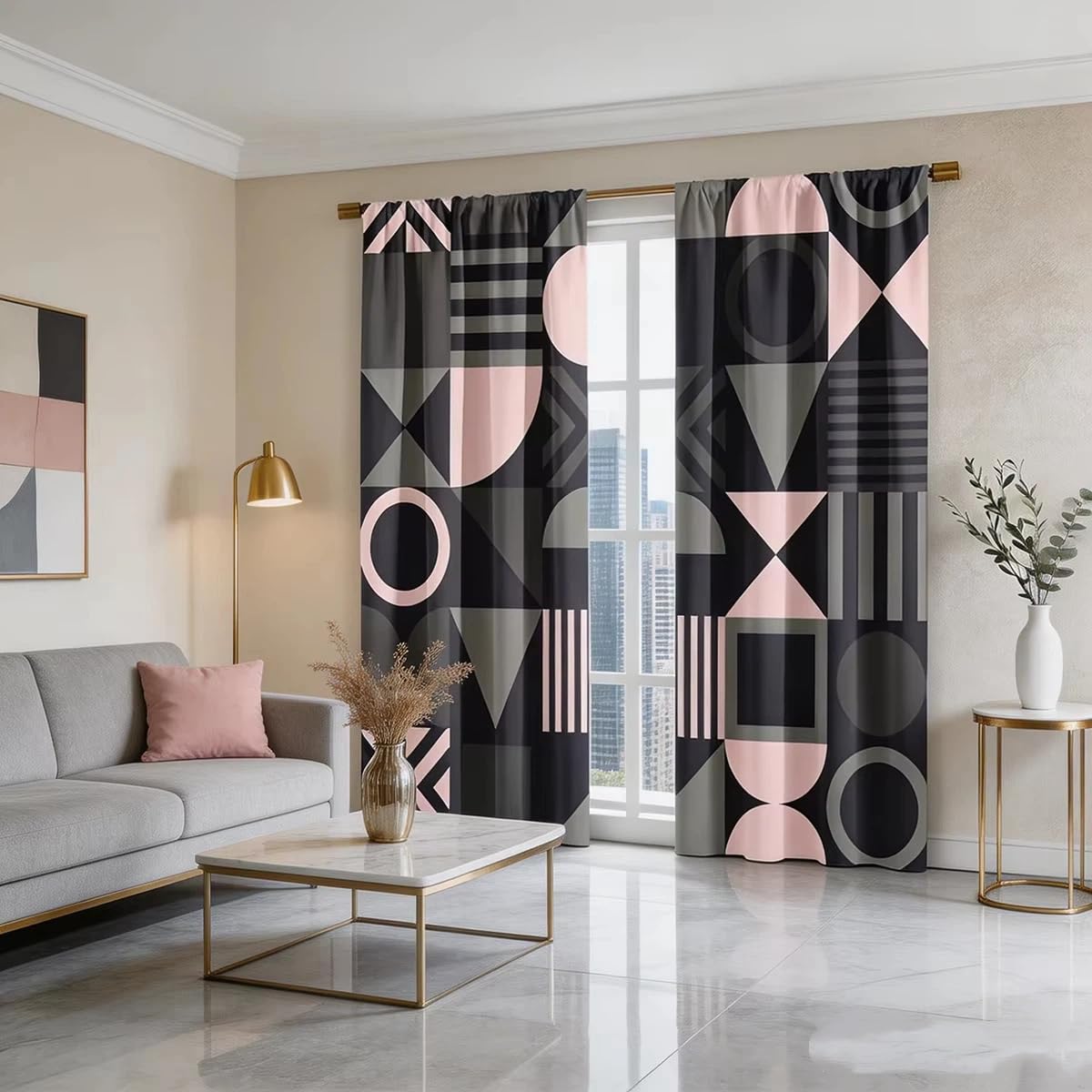 Lot de 2 Rideaux occultants à Carreaux géométriques imprimés pour Chambre à Coucher et Accessoires de fenêtre, Rideaux isolants pour Salon (L x H / 2 x 115 x 240 cm)