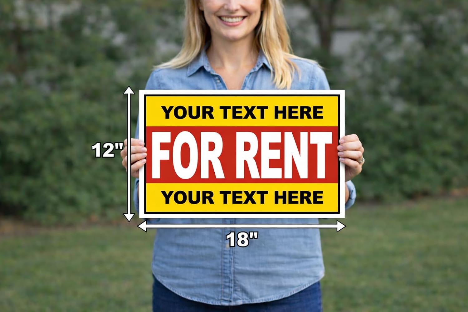 Custom For Rent Yard Signs – 10 Pack – 12” x 18” Double-Sided Outdoor Sign with Metal H Stake – Weather Resistant Plastic