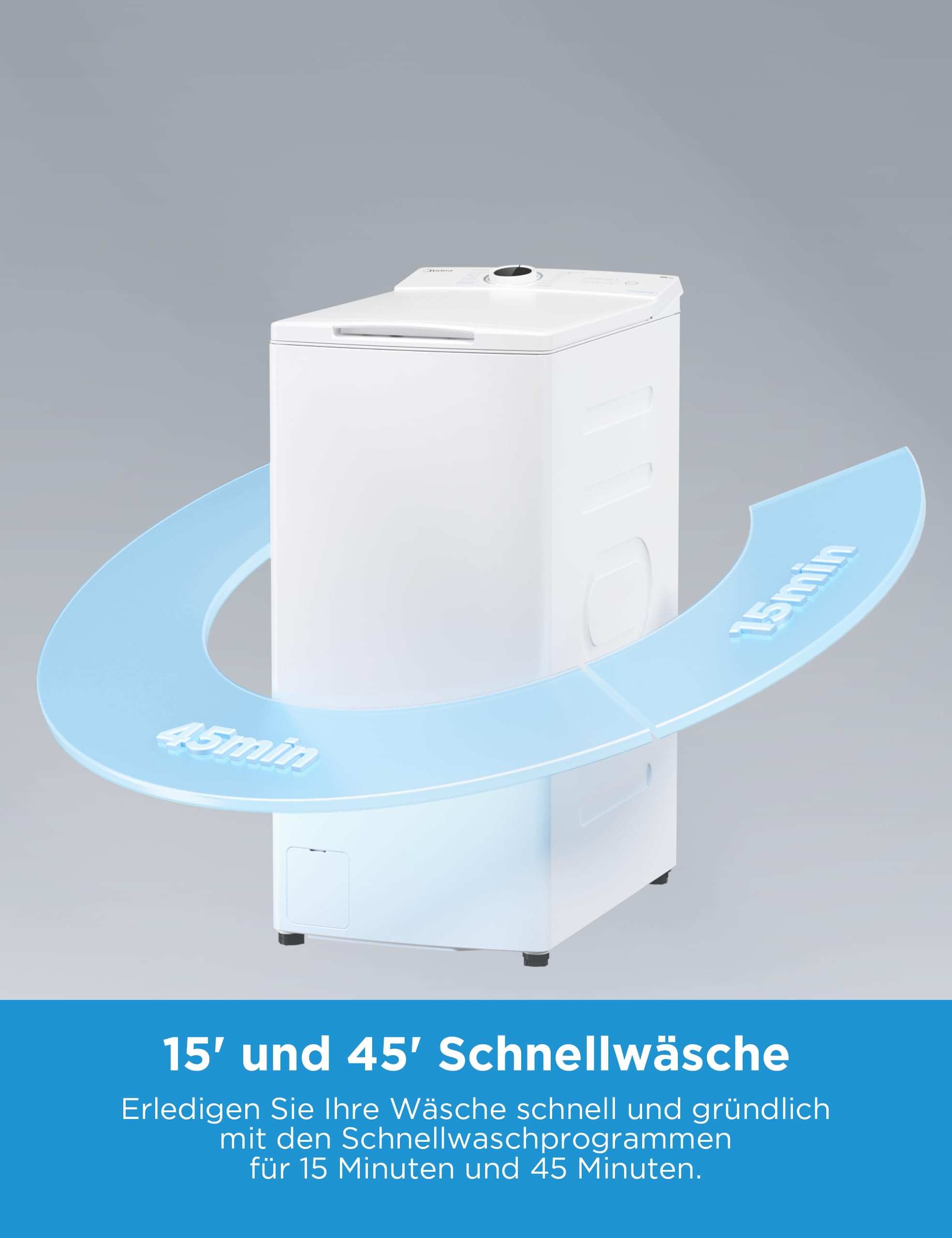Midea Toplader Waschmaschine MF10ET60B 6KG 1200 U/min BLDC Inverter Dampffunktion SoftOpener AquaStop Weiß