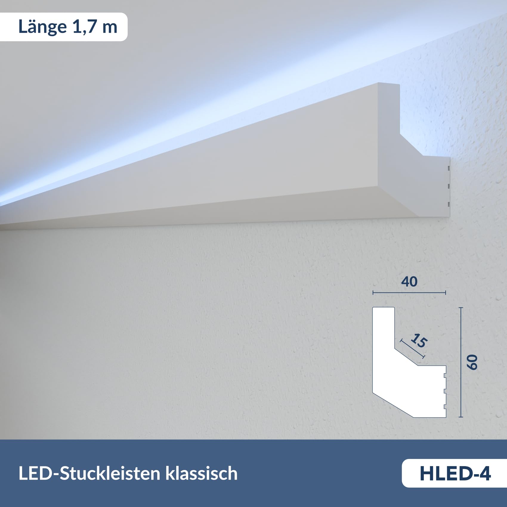 HEXIMO Listwy sztukateryjne LED classic, XPS styropian oświetlenie pośrednie listwy ścienno-sufitowe listwy sztukateryjne dekoracyjne listwy sufitowe (10,2 metra HLED 4)