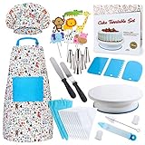 Cake Decorating Kit for Kids, 38 Pcs Cooking and Baking Gift Set for Girls and Boys Includes Real Kids Apron, Chef Hat, Cake Turntable Supplies for The Curious Junior Chef Ages 4+ Years