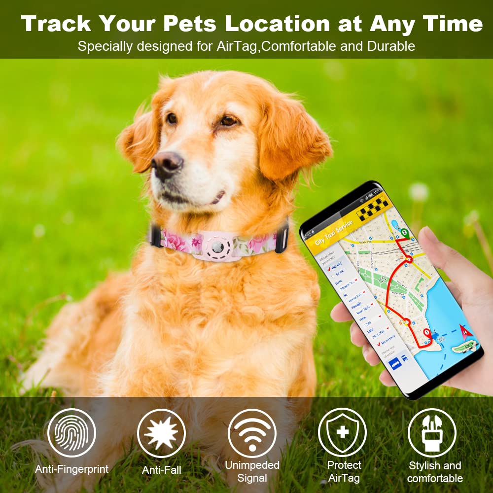AirTag - Collar para perro, compatible con Apple AirTag, collar de poliéster para mascotas y gatos con soporte de silicona para AirTag para perros pequeños, medianos, grandes y extragrandes