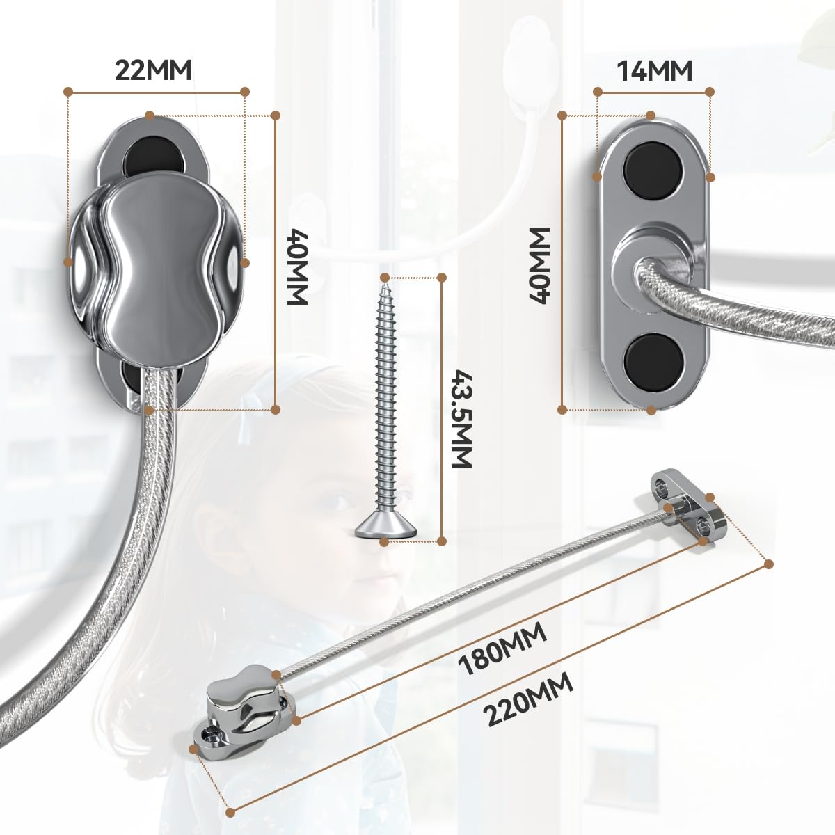 Bwintech 5 Pack Chrome Keyless Window Restrictor - Image 2