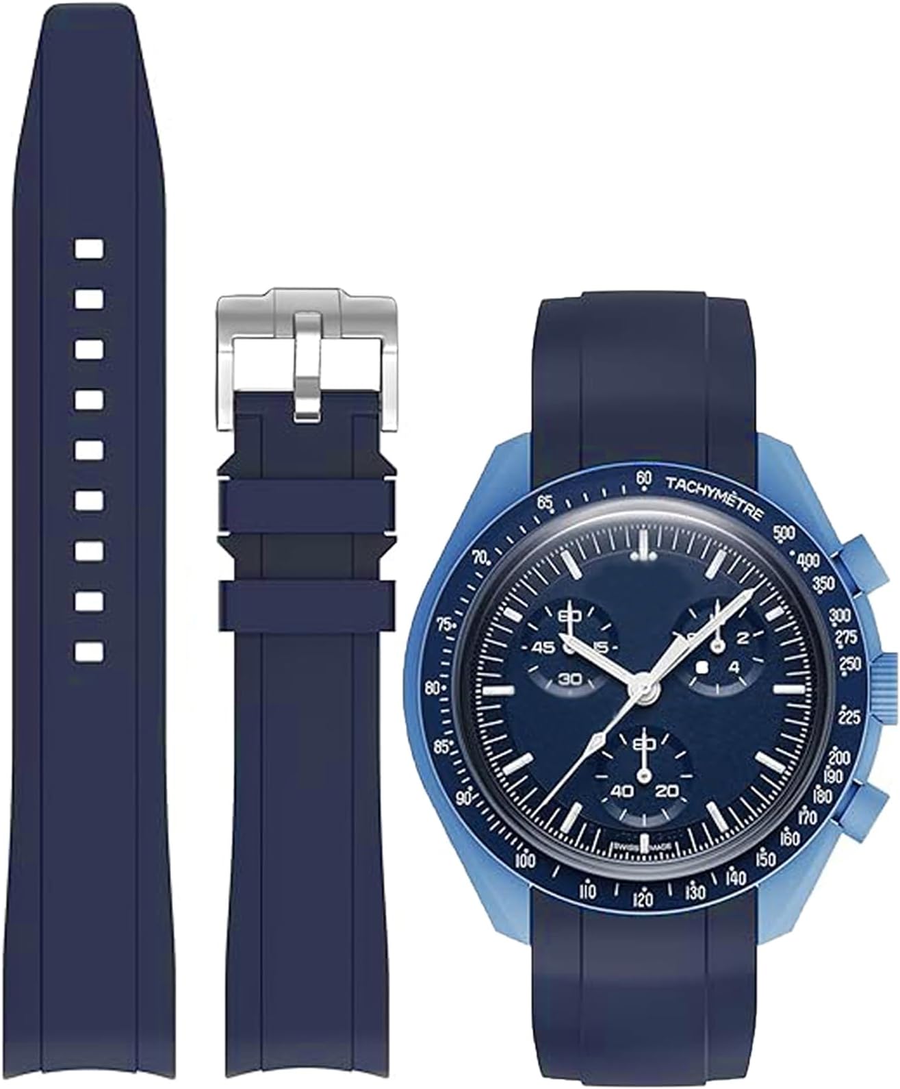 Bands for MoonSwatch Watch Curved end No Gap,Premium Silicone Rubber Watch Strap 20mm Compatible with Omega X Swatch Moonswatch,Universal Curved End 20mm 22mm Replacement Band for Men Women