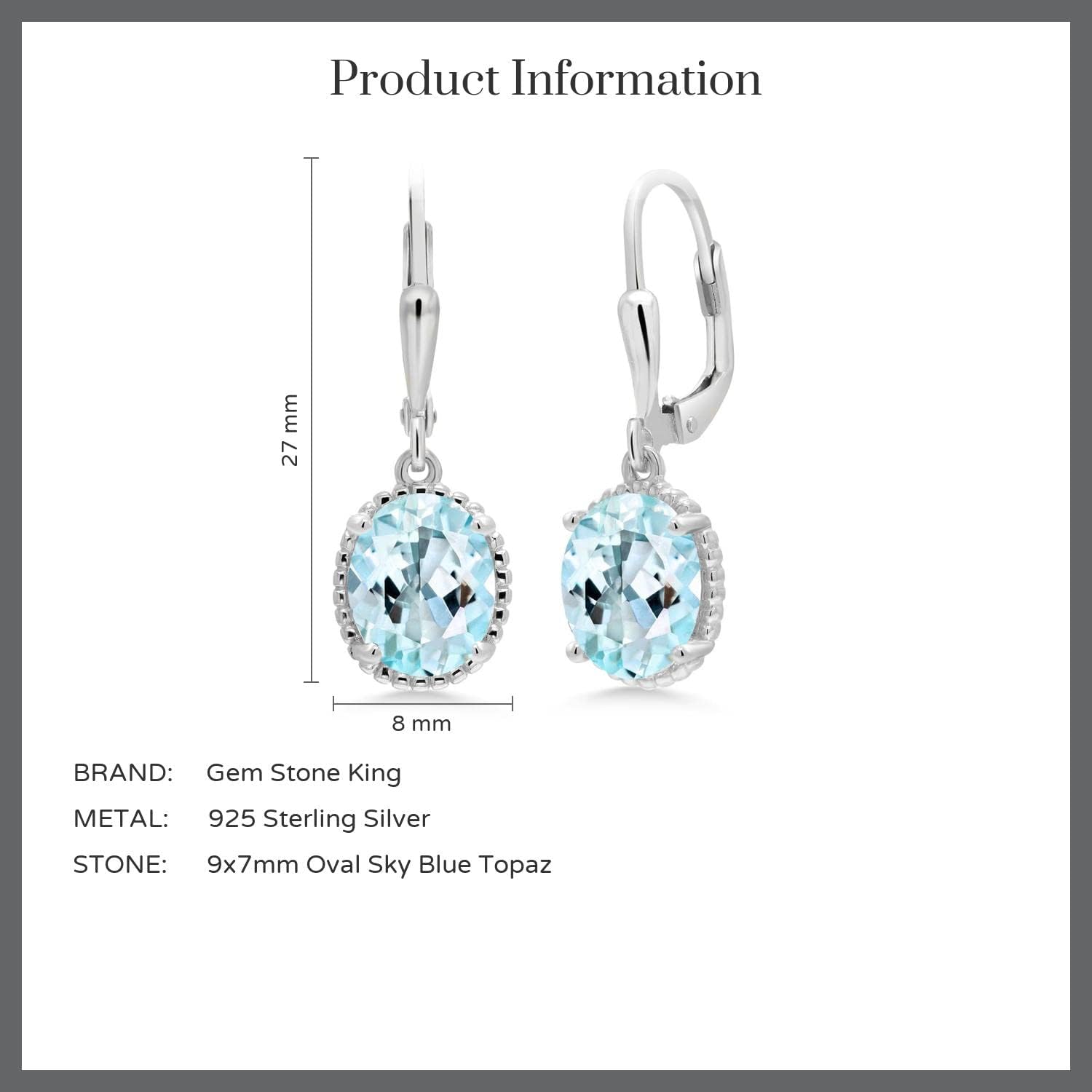 Gem Stone King Leverback Drop Dangle Earrings For Women | 925 Sterling Silver | 9X7MM Oval Gemstone Birthstone | Fine Jewelry Gifts for Her Mom Women Wife - Image 5