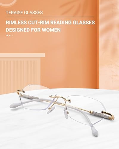 Miniatura 2 de TERAISE Gafas de lectura sin marco para mujer, bloqueo de luz azul, elegantes lectores sin montura de metal