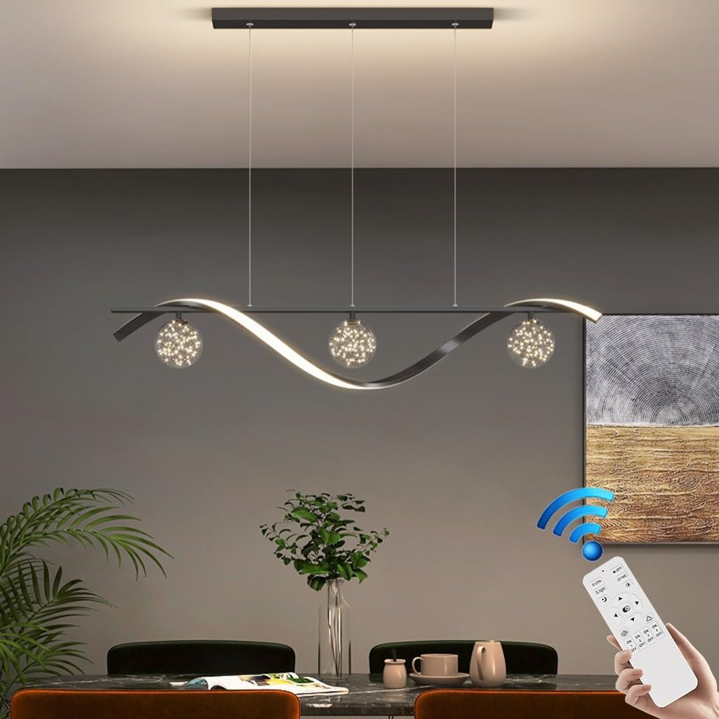 Lustre LED linéaire dimmable en forme d'étoile avec télécommande pour îlot de cuisine