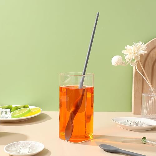 Miniatura 7 de Varilla de agitación integrada de silicona para chuletas y cucharas, mango largo 2 en 1, para café, té helado y postres, utensilios de cocina