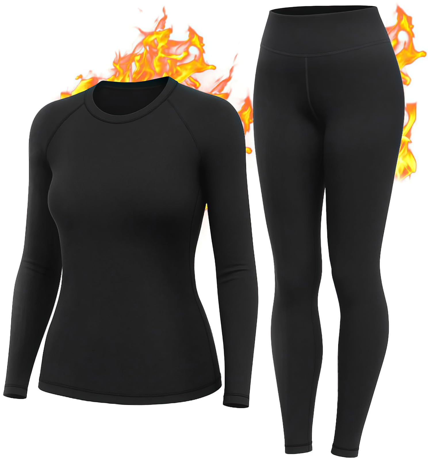HiZiTi Intimo Termico Donna Maglia Lunga Tuta Invernale Biancheria Termici Abbigliamento Termica Completo Leggings Magliette Calze Pantaloni Termiche Completo Sci Donna Nero Bianca