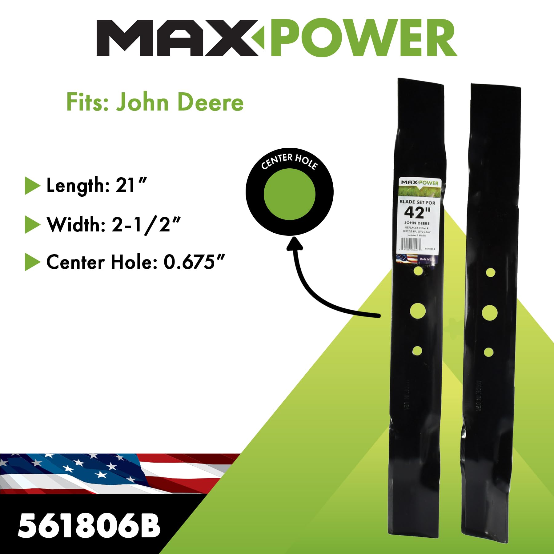 Maxpower 561806B 2 Lame Set per John Deere da 42 Pollici, GX20249, GX20433, GY20567