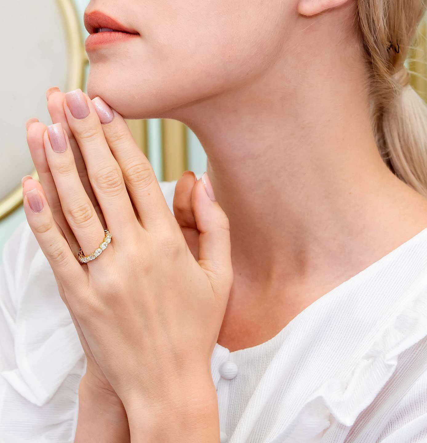 Hoops & Loops 925 Sterling Silver Cubic Zirconia 3mm Oval-cut Eternity Band Ring for Women, Wedding Engagement Anniversary Stackable Ring - Image 4