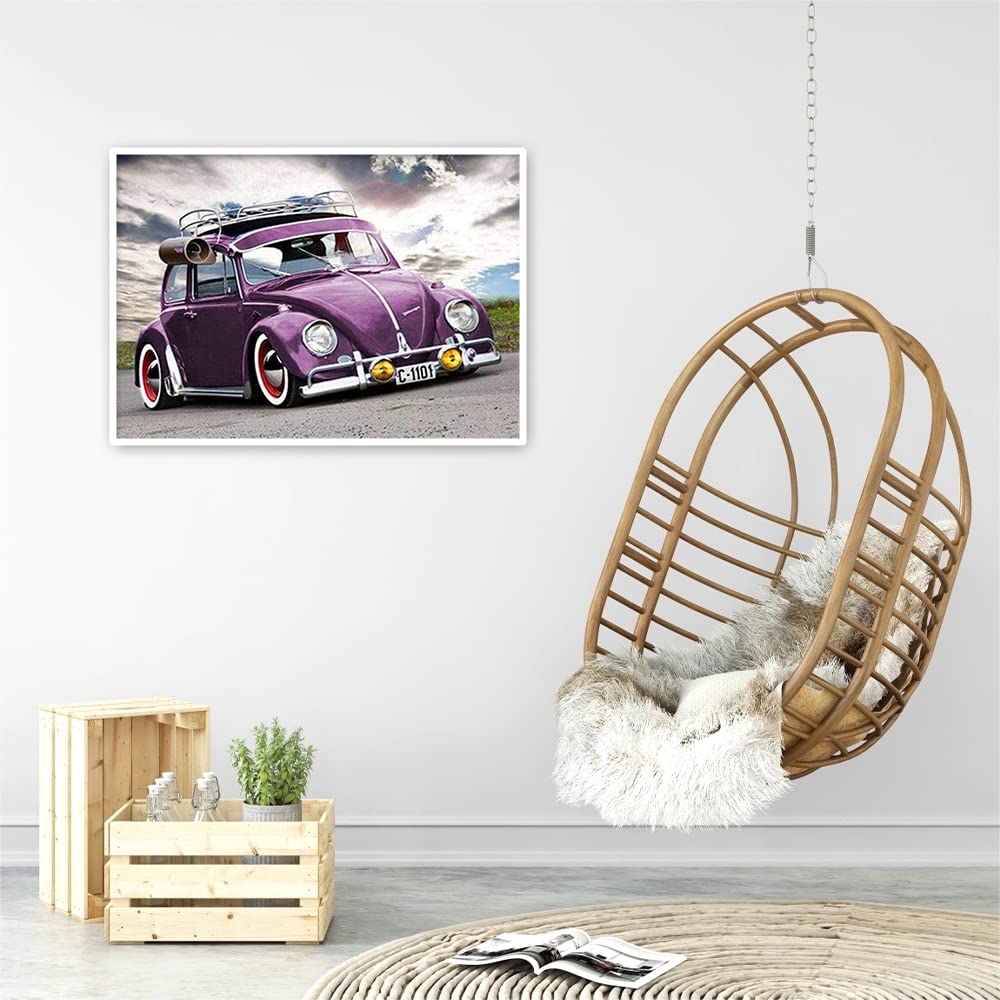 DCIDBEI || 40 x 30 CM Pittura Diamante 5D Auto per Adulti, Diamond Painting Automobile della Coccinella Viola Retr貌, Decorazione da Parete Cameretta Ragazze/Attivit脿 Creativa