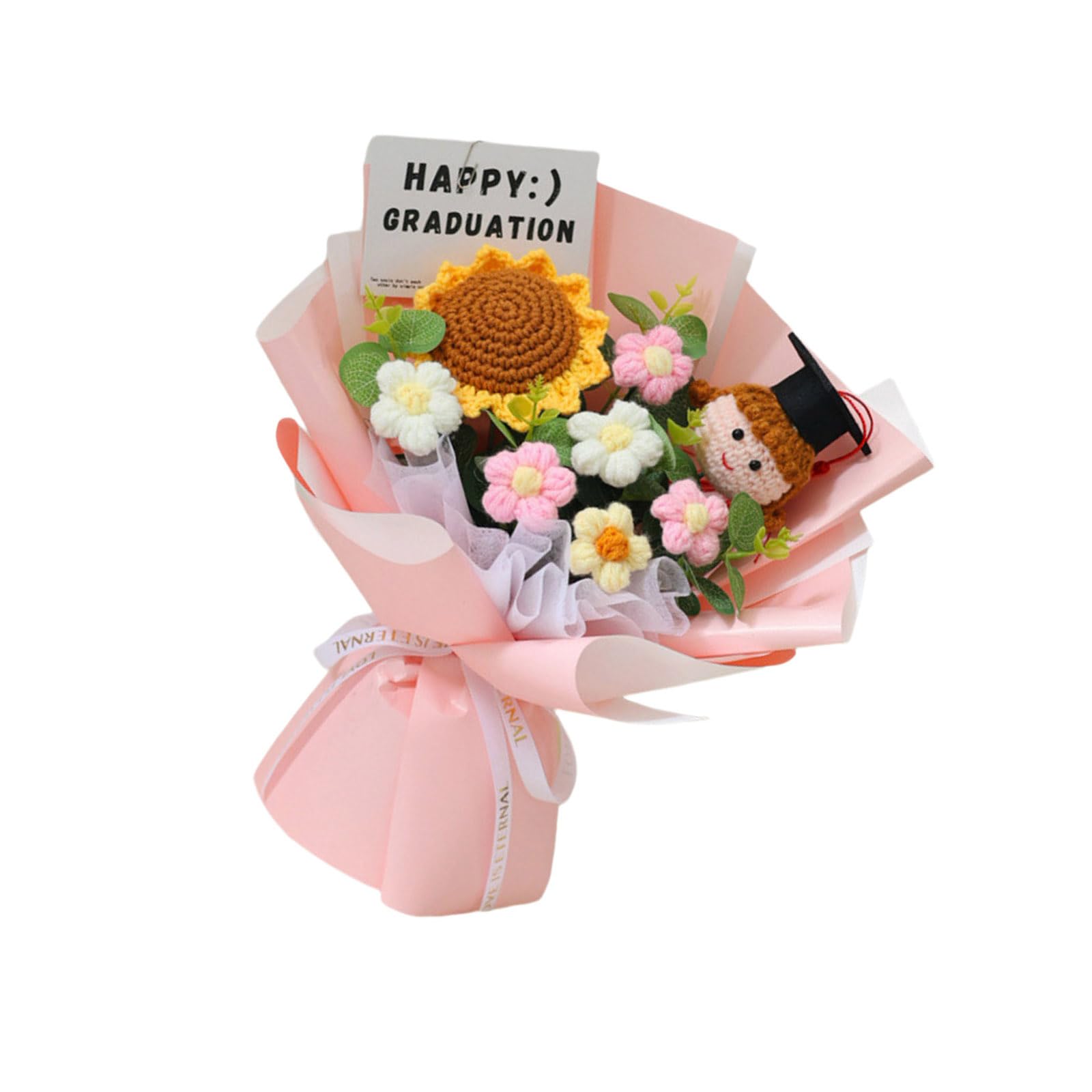 Xjdzineq Hand Knitted Graduation Bouquets Sturdy Yarn Flowers Blossomy Decors for Home Decors and Gifts 25x35cm Permanent Graduation Gift