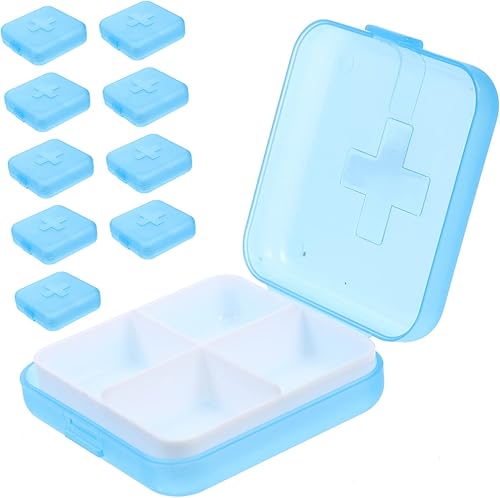 COHEALI Caja de medicamentos de 4 rejillas para medicamentos, dispensador de medicamentos, organizador de medicamentos, estuche de bolsillo, estuche