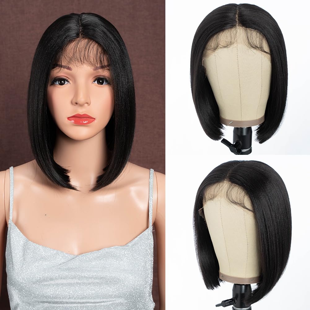 Style Icon Bob Wig Lace Front Wigs for Black Women Straight Synthetic Wig 130% Density High Temperature Fiber (10 Inch, 2)