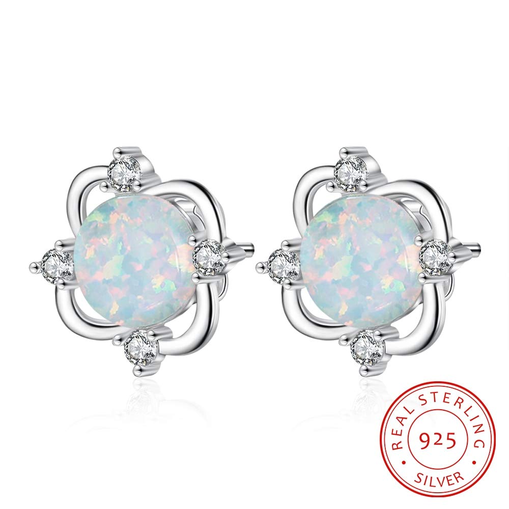 SALAN 925 Sterling Silber Opal Ohrstecker Für Frauen Silber Zirkonia Ohrstecker Bridal Hochzeit Schmuck