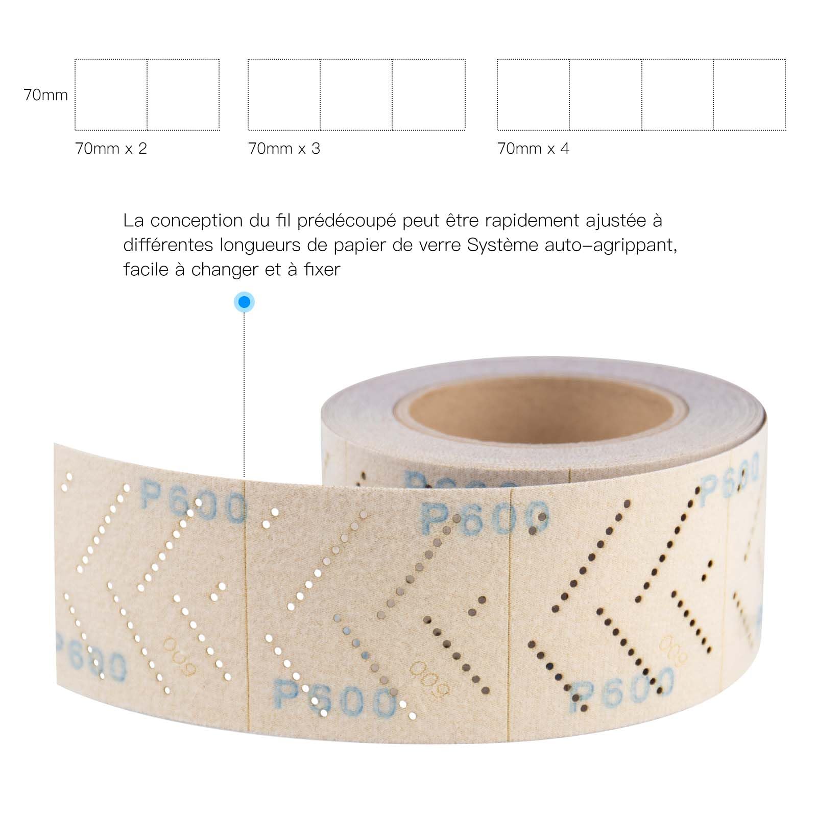 Rouleau de Papier de Verre Céramique Violet 70 mm x 12 m Rouleau de Ponçage Automobile Multi-trous Pour Enlever les Revêtements, Ponçage Automobile, Grain 180