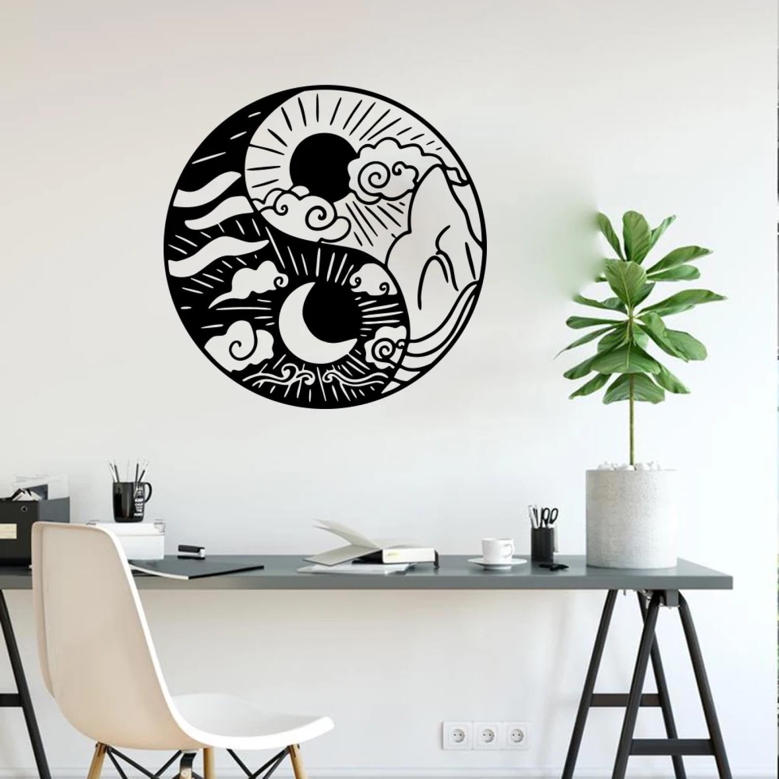 YOUOUSI Sun and Moon Yin Yang Wall Stickers Yoga Studio Meditation Zen Decals Bedroom Living Room Vinyl Wall Art Decals