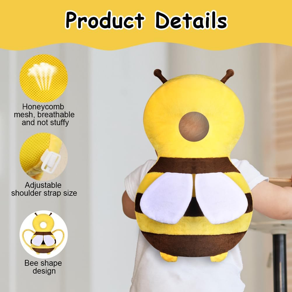 Vicloon Protezione per la Testa del Bambino, Protezione Testa per Neonato, Morbido e Traspirante, Cuscino di Sicurezza Regolabile per Bambini di che Imparano a Gattonare e Camminare, Ape Gialla