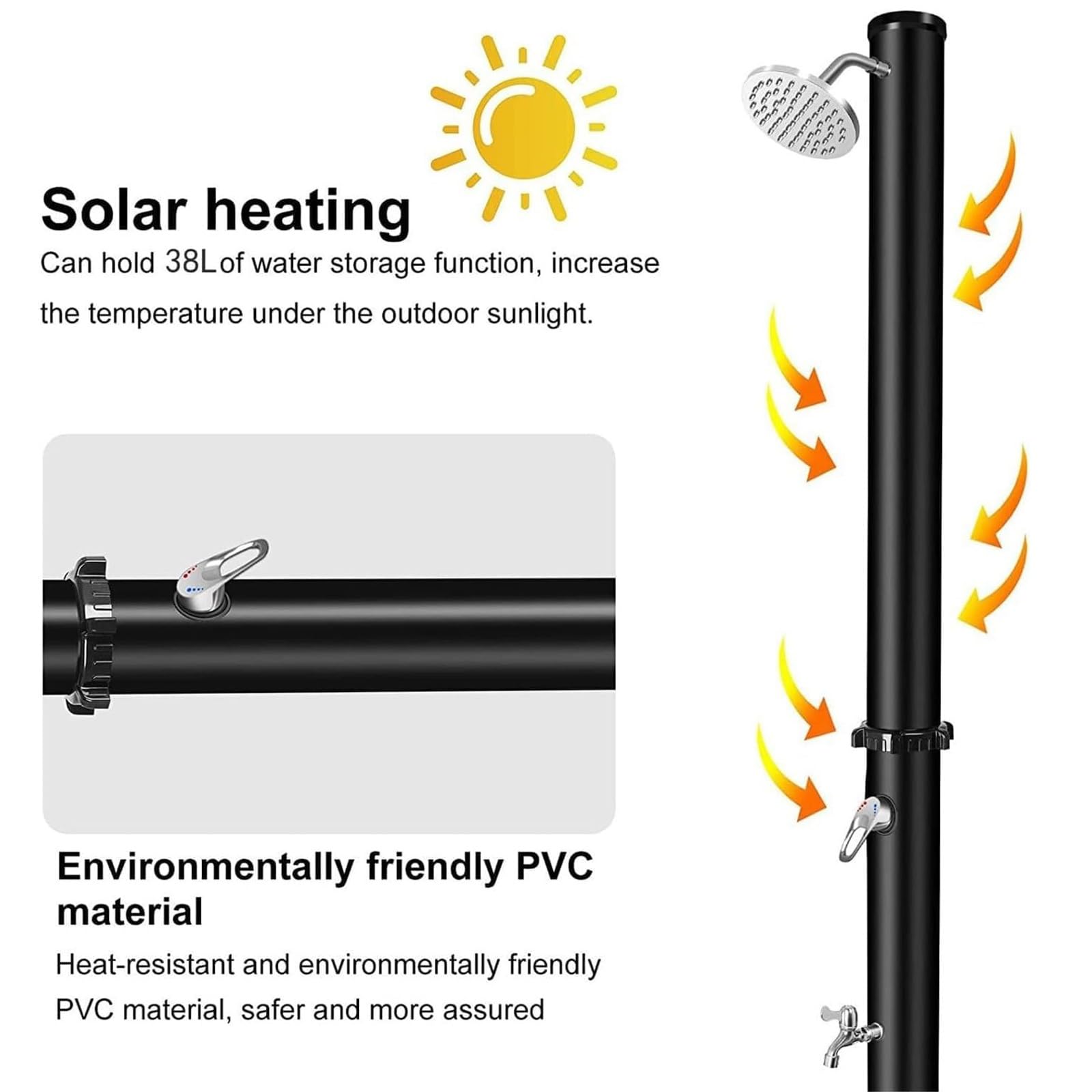 Ducha solar portátil para exteriores con cabezal de ducha y grifo de lavado de pies para piscina, jardín, patio trasero, patio, uso en la playa