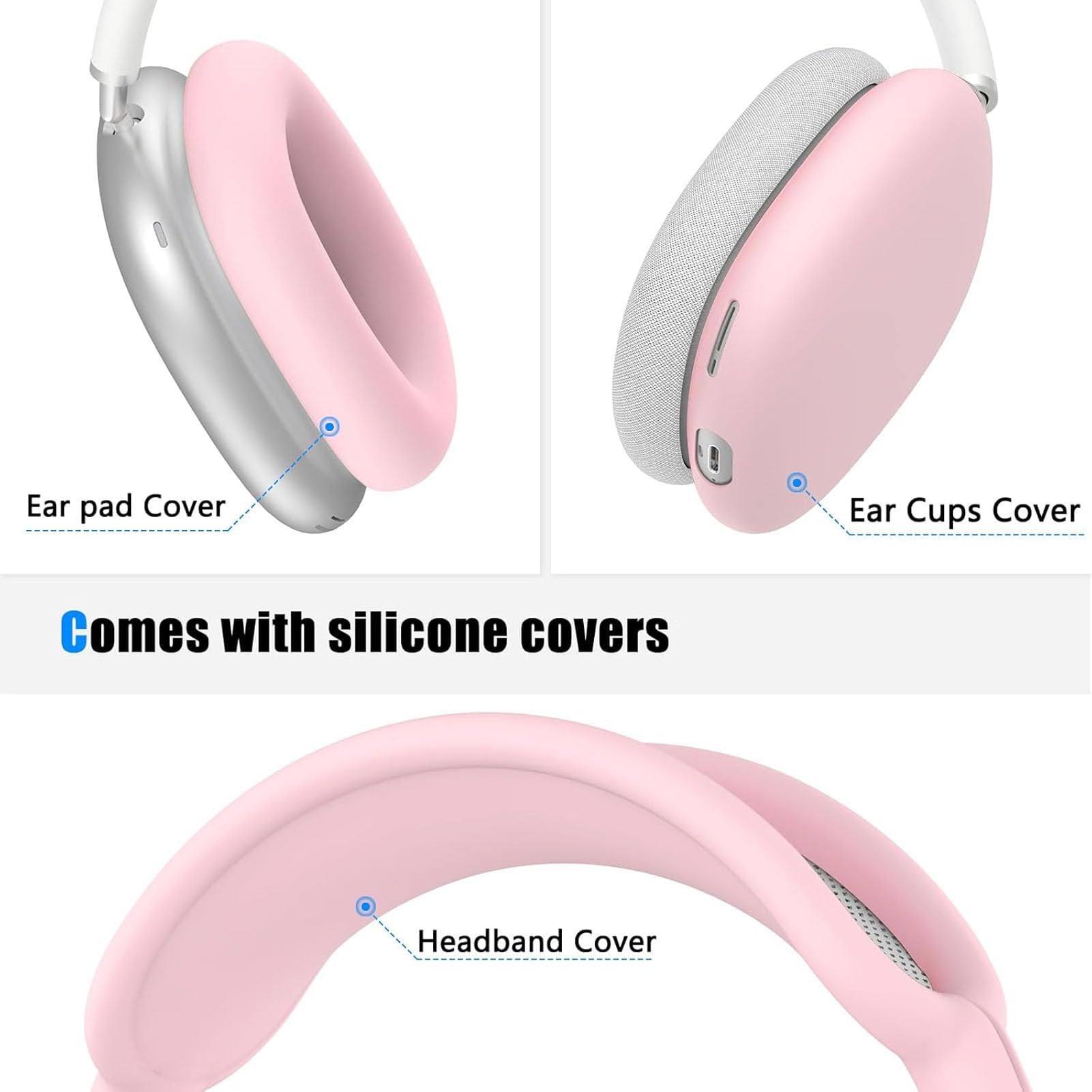 Étui Rigide pour écouteurs avec Couvercle en Silicone pour Les Oreillettes, Sac de Voyage EVA pour Casque, étui de Protection 3 en 1 pour écouteurs USB‑C avec Fonction (Rose Clair)