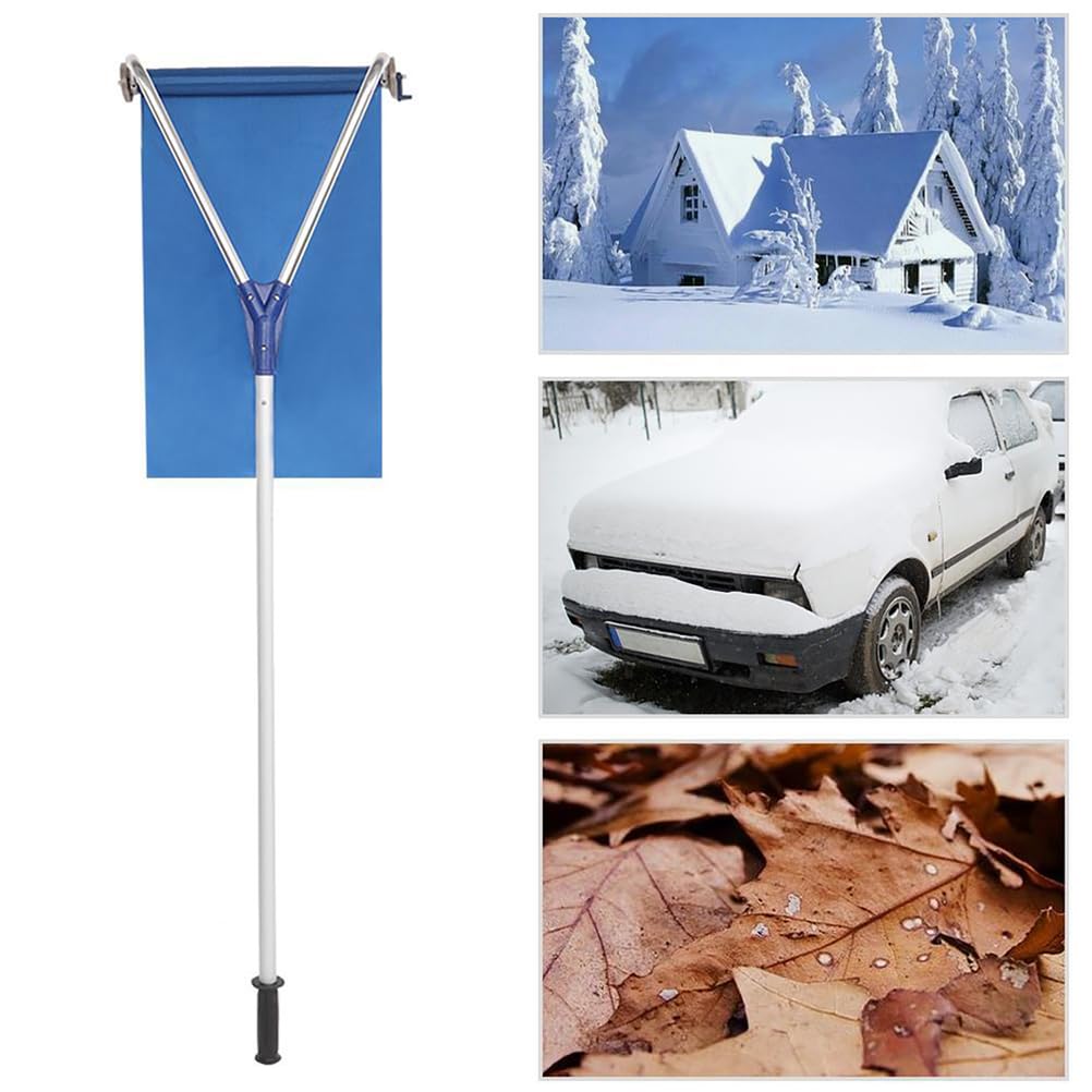 Herramienta de extracción de rastrillo de nieve de techo, herramienta de limpieza de nieve de aleación de aluminio con ruedas, poste telescópico, mango antideslizante para quitar la nieve del techo
