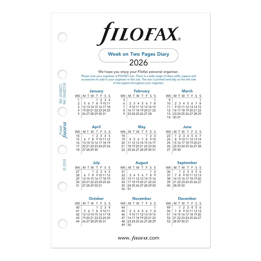 Filofax Taschenkalender 2026, 1 Woche auf 2 Seiten, englisch, 8,1 x 12 cm