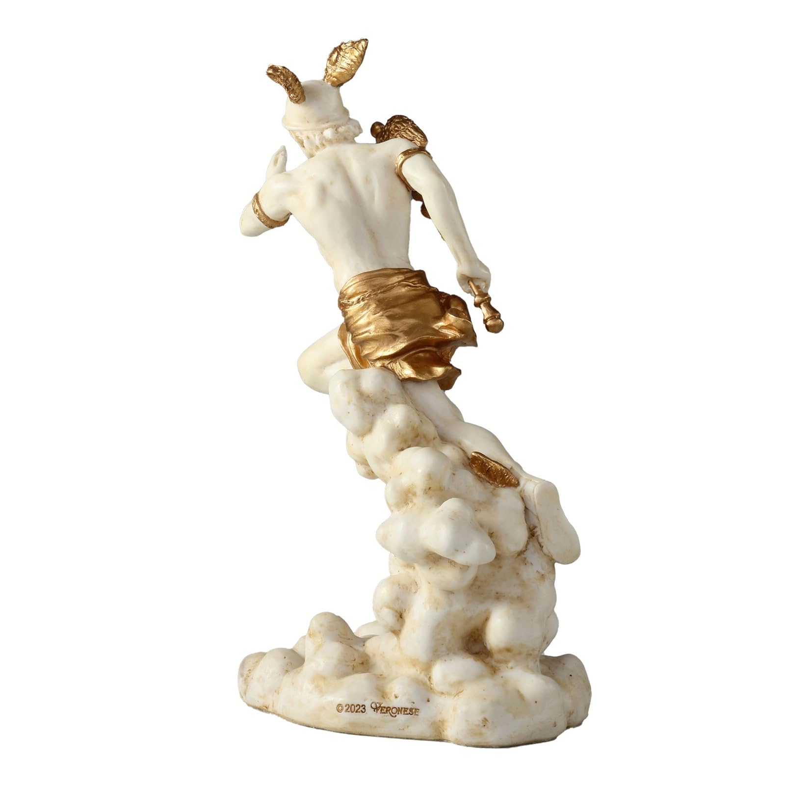 Statua di Dio greco Hermes Mercury in resina patina con dettagli dorati statuetta fatta a mano